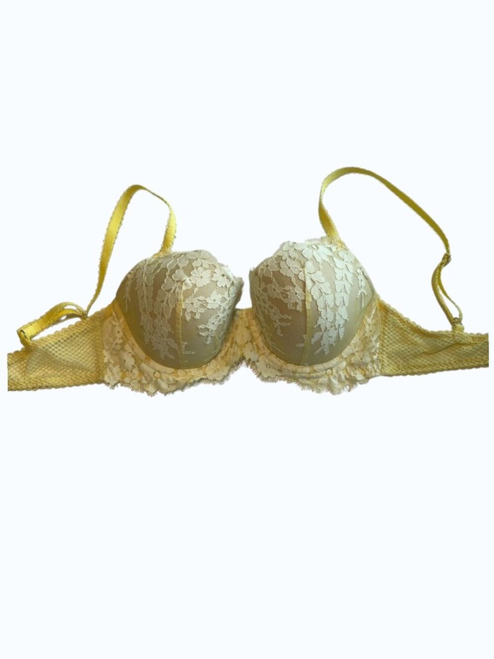 Victoria's Secret Yellow & White Floral Lace Lined Demi Bra 34D